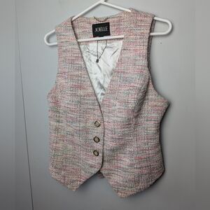JOELLE COLLECTION Sleeveless Knit Sweater Tweed Size Medium Buttons Closure